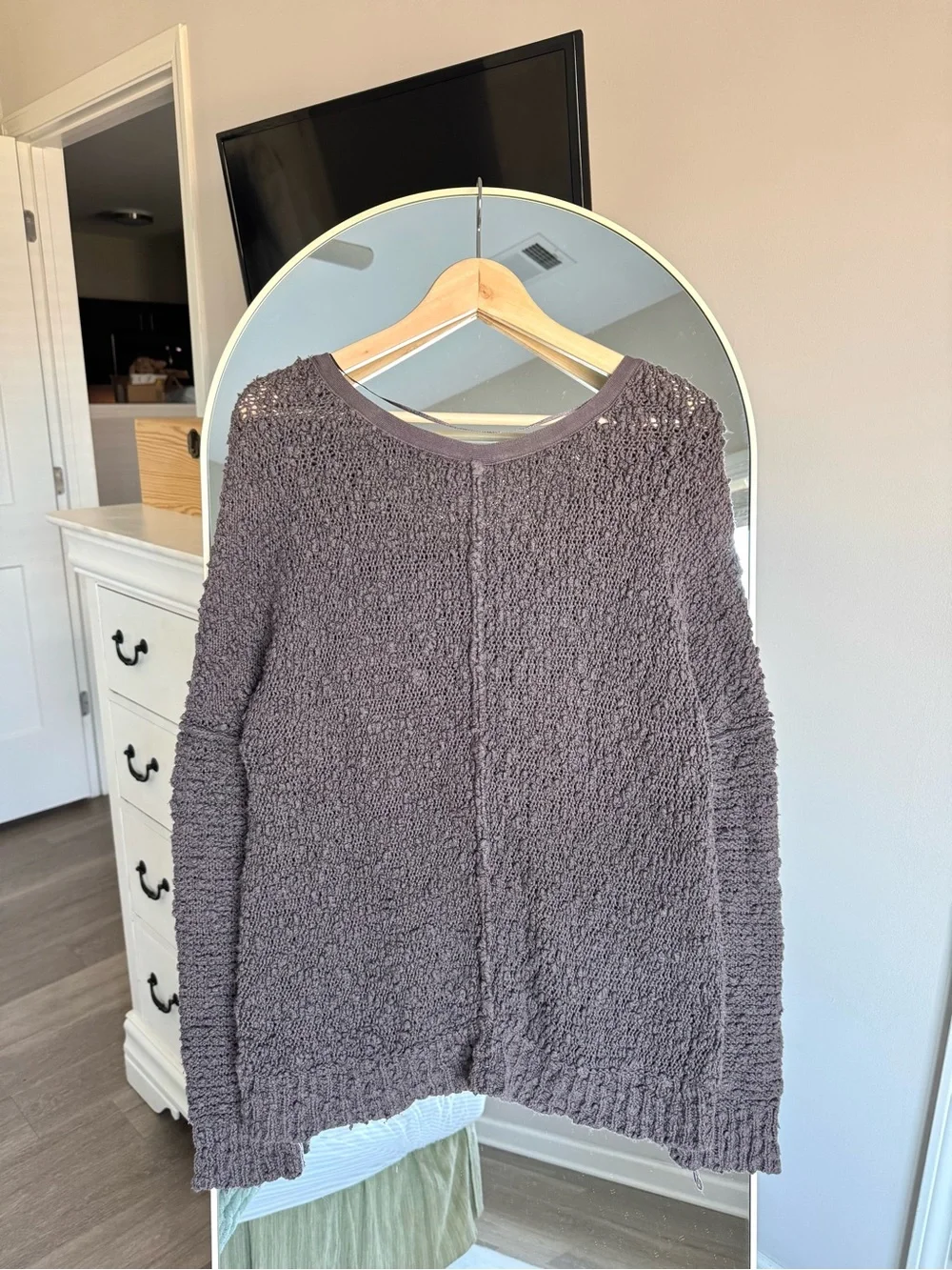 Free People Songbird Boucle Oversized Slouchy V-Neck Textured Sweater
